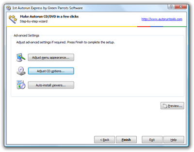 Click CD options button to setup CD icon, title and customize autorun launcher program file name, icon and version info (in Enterprise version). Click to enlarge...