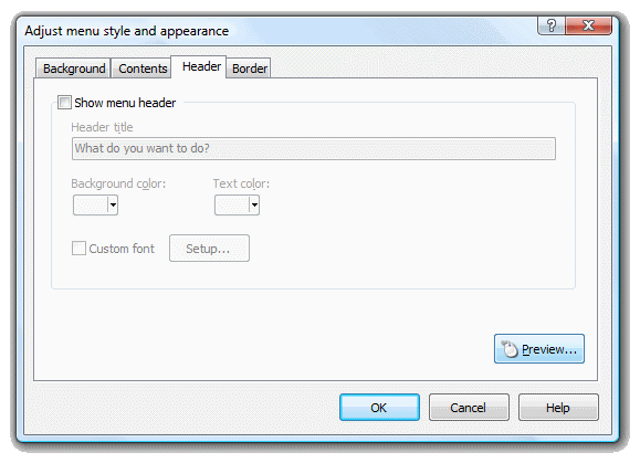 Setup autorun menu design: customize menu header - turn off header