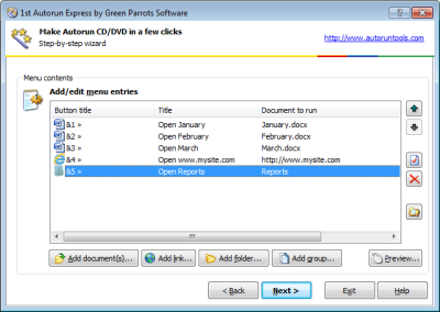 Editing entries of the autorun menu with default button titles. Click to enlarge...