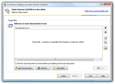 Specify documents to run automatically on CD insertion. Click to enlarge...